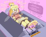  &lt;3 4_toes animal_crossing anthro bdsm bell belt_bondage between_toes blush bondage bound canid canine canis caroo clothed clothing collar dialogue domestic_dog english_text enjoying feet female fully_clothed isabelle_(animal_crossing) lying machine mammal nintendo open_mouth shih_tzu solo text tickle_torture tickling tickling_machine toes torture toy_dog video_games 