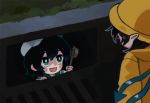  black_hair blue_wings green_eyes hat holding_ladle houjuu_nue it_(stephen_king) ladle looking_at_another murasa_minamitsu parody pointy_ears raincoat sailor_collar sailor_hat sewer sewer_grate short_hair smile storm_drain touhou wings yellow_raincoat yoi_(yoi99yoi) 