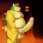  1:1 2018 5_fingers anthro arm_hair augensinum ball_hair balls belly belly_hair biceps big_balls big_belly big_butt big_muscles big_penis biped body_hair bowser butt chest_hair colored detailed detailed_background digital_drawing_(artwork) digital_media_(artwork) erection eyebrows fangs fingers fire frown genitals hair happy_trail hi_res horn huge_penis humanoid_genitalia humanoid_penis hyper hyper_genitalia hyper_penis koopa looking_at_viewer male mario_bros musclegut muscular muscular_male nintendo nipples nude overweight overweight_male pecs penis pubes red_eyes red_hair scalie scowl shaded shell signature solo spikes teeth thick_eyebrows thick_neck tower vein veiny_muscles veiny_penis video_games 