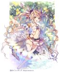  1girl age_of_ishtaria bangs bare_shoulders blonde_hair blue_eyes breasts collar detached_collar detached_sleeves drill_hair holding holding_staff horns jonejung long_hair open_mouth small_breasts solo staff strapless tail thighhighs twin_drills very_long_hair white_legwear 