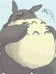  2020 absurd_res anthro belly biped buta5kawa fur ghibli grey_body grey_fur hi_res japanese_text kemono my_neighbor_totoro overweight simple_background solo text totoro 