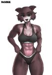 anthro aozee beastars calvin_klein canid canine canis female hi_res juno_(beastars) mammal muscular muscular_female product_parody product_placement simple_background solo wolf 