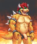  anthro balls bowser claws genitals hair hi_res humanoid_genitalia humanoid_penis koopa kora_jo male mario_bros muscular muscular_male nintendo penis red_eyes red_hair scalie solo spike_(disambiguation) spikes uncut video_games 