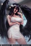  albedo_(overlord) big_breasts black_hair blush breasts clothing demon female hair hi_res horn horned_humanoid humanoid looking_at_viewer luminyu mammal not_furry overlord_(series) solo text url wet wet_clothing winged_humanoid wings 
