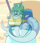  anthro bikini breast_squish breasts cleavage clothed clothing dessert female fish floating food hair hi_res ice_cream long_hair marine non-mammal_breasts outside peppermint_(smug_jund) plant shark shinyillusionz short_stack solo squish swimwear 