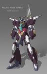  absurdres character_name clenched_hands clotho_(1326803453) core_gundam_ii english_commentary english_text grey_background gundam gundam_build_divers gundam_build_divers_re:rise gunpla highres mecha no_humans original solo standing v-fin yellow_eyes 