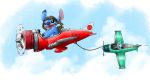  16:9 2020 accessory aircraft airplane alien black_eyes blue_body blue_nose button_eyes cloud disney experiment_(lilo_and_stitch) flying hair_accessory hair_bow hair_ribbon hi_res inanimate_object lilo_and_stitch mat0629 notched_ear open_mouth open_smile outside pilot_hat ribbons scrump simple_background sky smile stitch_(lilo_and_stitch) widescreen 