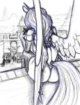  breasts butt clothing equid female gingersnaps_(oc) hasbro hi_res horn mammal monochrome my_little_pony outside sitting snickerlewdles solo spot_color thong underwear winged_unicorn wings 