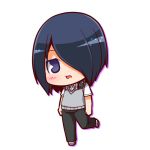  1boy black_hair blush chibi hair_over_one_eye headphones headphones_around_neck ishigami_yuu kaguya-sama_wa_kokurasetai_~tensai-tachi_no_renai_zunousen~ looking_at_viewer lowres purple_eyes school_uniform short_hair shuujin_academy_uniform simple_background solo suntail white_background 