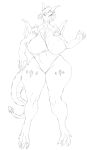  anthro audunor big_breasts breasts clothing dragon female hi_res monochrome nipple_outline one-piece_swimsuit one_breast_out scalie simple_background solo swimwear white_background wide_hips 