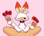  3_toes buckteeth cowgirl_position duo feet female female_on_top first_person_view happy human interspecies lagomorph legs_up looking_at_viewer male male/female mammal nintendo on_top one_eye_closed paws penetration pok&eacute;mon pok&eacute;mon_(species) pok&eacute;philia scorbunny sex simple_background smile teeth toes tongue vaginal vaginal_penetration video_games white_body 