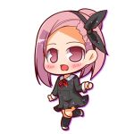  1girl chibi full_body hair_ribbon kaguya-sama_wa_kokurasetai_~tensai-tachi_no_renai_zunousen~ koyasu_tsubame looking_at_viewer lowres multicolored_hair pink_eyes pink_hair ponytail purple_hair ribbon short_ponytail shuujin_academy_uniform sidelocks simple_background solo suntail white_background 