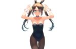  animal_ears aqua_eyes brown_hair bunny_ears bunnygirl cat_smile choker glasses headband idolmaster idolmaster_shiny_colors leotard long_hair mitsumine_yuika pantyhose rangen twintails white wristwear 