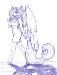  anthro big_breasts breasts cleavage clothed clothing dress drinking equid female gingersnaps_(oc) hasbro hi_res horn mammal monochrome my_little_pony snickerlewdles solo winged_unicorn wings 