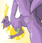  absurd_res anthro anus blush breasts cel_shading dododragon56 female genitals gesture hi_res kobold legs_up lipstick looking_at_viewer makeup navel nude pinup pose purple_body pussy reptile scalie simple_background smile solo spread_legs spreading v_sign 