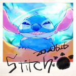  1:1 2020 alien autograph blue_body blue_claws blue_eyes blue_fur blue_nose claws crossed_arms disney experiment_(lilo_and_stitch) footprint fur grin head_tuft lilo_and_stitch narrowed_eyes notched_ear pawprint photo polaroid rainbow sgr smile solo squint stitch_(lilo_and_stitch) tuft 