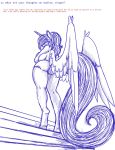  anthro big_breasts breasts butt dialogue english_text equid female gingersnaps_(oc) hasbro hi_res horn low-angle_view mammal my_little_pony nude scar snickerlewdles solo text winged_unicorn wings 