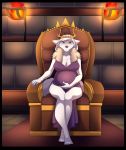  anthro belly big_belly black_nose breasts canid canine canis chair cleavage clothed clothing crown female fur furniture hair hi_res mammal pregnant solo sve_ulfrota throne unamused white_body white_fur white_hair wolf ziggie13 