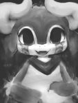  3:4 ambiguous_gender anthro dien empty_eyes hasukii hi_res horn looking_at_viewer monochrome navel open_mouth scarf solo tongue unknown_species 