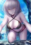  1girl bangs bare_shoulders bikini black_bikini blush breasts cleavage collarbone fate/grand_order fate_(series) highres jeanne_d&#039;arc_(alter_swimsuit_berserker) jeanne_d&#039;arc_(fate)_(all) large_breasts long_hair looking_at_viewer o-ring open_mouth penguintake swimsuit 