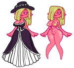  absurd_res black_clothing breasts clothed clothing female genitals goo_creature green_hair green_nipples hair hat headgear headwear hi_res humanoid multiple_versions nipples nude pink_body pussy slimetime solo standing translucent translucent_body 