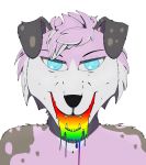  absurd_res alpha_channel ambiguous_gender anthro blue_eyes bodily_fluids canid canine canis drooling fangs fur gaping_mouth hi_res looking_at_viewer lordofdragonborn mammal open_mouth pink_body pink_fur rainbow saliva simple_background simple_shading solo solo_focus transparent_background white_body white_fur wolf 