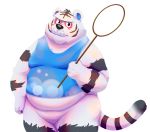  2020 animal_crossing anthro belly clothing felid fur hi_res lakalando male mammal nintendo overweight overweight_male pantherine rolf_(animal_crossing) shirt simple_background solo tiger topwear video_games white_background white_body white_fur 