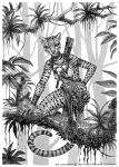  2020 anisis anthro blowgun bone breasts clothing felid feline female hi_res jewelry leopardus loincloth mammal margay monochrome nipples outside quiver skull solo tribal weapon 