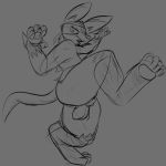  1:1 absurd_res angry animal_genitalia anthro balls butt digitigrade feet frown genitals glaring hi_res kentuckiyucki kick lucario male monochrome nintendo pawpads paws pok&eacute;mon pok&eacute;mon_(species) scowl sheath solo thick-thighs video_games 