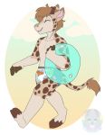  alex_(disambiguation) anthro diaper giraffe giraffid hi_res inflatable male mammal pool_toy rileykit ring simple_background smile solo swim_ring walking 