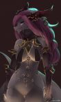  2020 anthro digital_media_(artwork) dragon featureless_crotch female grey_body hair hi_res kameloh purple_eyes purple_hair simple_background solo wingless_dragon 