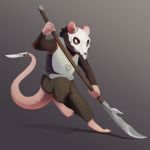  2020 4_toes 5_fingers anthro clothed clothing digital_media_(artwork) fingers holding_object holding_weapon male mammal murid murine rat rodent silfoe solo toes weapon 