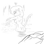  anthro bath breasts butt cleo_catillac domestic_cat felid feline felis female heathcliff_and_the_catillac_cats looking_back mammal monochrome nipples nude shower solo terrible_the_drawfag waterfall 