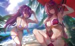  bikini breast_hold fate/grand_order garter nolmo scathach_(fate/grand_order) scathach_skadi swimsuits umbrella wet 