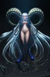  +_+ 1girl absurdly_long_hair absurdres areolae bangs black_background boots breasts breasts_outside cloudy19880515 crossed_bangs curled_horns fate/grand_order fate_(series) floating gloves highres horns knee_boots large_breasts long_hair long_horns navel nipples pointy_ears pubic_tattoo side_braids solo stomach_tattoo striped striped_footwear striped_gloves symbol-shaped_pupils tattoo tiamat_(fate/grand_order) vertical-striped_gloves very_long_hair 