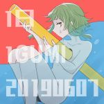  1girl 2019 air_bubble arms_at_sides breasts bubble character_name closed_mouth collarbone crying crying_with_eyes_open eyebrows_visible_through_hair feet_out_of_frame fingernails floating_hair furrowed_eyebrows green_eyes green_hair groin gumi half-closed_eyes hands_up holding hole hole_in_chest hole_on_body impaled jitome legs_together looking_to_the_side nude pale_skin partially_submerged partially_underwater_shot profile raputsue red_background sad see-through short_hair short_hair_with_long_locks sidelocks simple_background small_breasts solo streaming_tears surreal tears underboob very_short_hair vocaloid water 