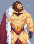  abs animal_crossing anthro barazoku beard biceps big_muscles body_hair brown_hair championship_belt chest_hair clothed clothing elvis_(animal_crossing) facial_hair felid fingers hair hi_res huge_muscles humanoid_hands ixkouu lion male mammal muscular muscular_anthro muscular_male navel nintendo nipples pantherine pecs scar simple_background smile solo standing underwear video_games 