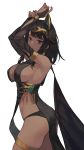  1girl absurdres arms_up black_hair black_panties breasts bridal_gauntlets closed_mouth dark_skin egyptian egyptian_clothes green_eyes highres large_breasts looking_at_viewer original panties rk short_hair simple_background smile solo underwear white_background 