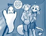  ! 2020 anthro black_sclera blue_and_white bottomwear canid canine cellphone clothed clothing conditional_dnp dialogue duo english_text felid female fox hands_in_pockets hi_res holding_object hoodie keidran laura_(twokinds) lion looking_aside mammal monochrome open_mouth pantherine phone pockets scared sketch skirt smartphone spirit text tom_fischbach topwear twokinds webcomic will-o-wisp willow_wisp 