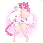  1:1 :d animal_humanoid barefoot big_breasts breasts cat_humanoid clothed clothing felid felid_humanoid feline feline_humanoid female hair half_naked hataraki_ari hi_res huge_breasts humanoid hyper hyper_breasts japanese_text long_hair mammal mammal_humanoid milkcat_(hataraki) nipple_outline open_mouth pink_hair shirt signature smile solo text thick_thighs tight_clothing topwear wide_hips yellow_eyes 