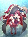  1girl bodysuit breasts coat commentary_request eyepatch gloves hat highres hololive houshou_marine long_hair looking_at_viewer okuri_banto pirate pirate_hat pleated_skirt purple_hair red_eyes skirt smile solo thighhighs white_gloves 