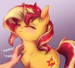  2020 absurd_res buttersprinkle cutie_mark disembodied_hand duo equestria_girls equid equine eyelashes eyes_closed female feral fingers fur hasbro hi_res horn mammal my_little_pony simple_background solo_focus sunset_shimmer_(eg) unicorn 