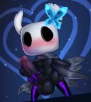  2020 absurd_res accessory anthro arthropod artist-apprentice587 balls big_balls black_body blush bodily_fluids bow butt clothing digital_media_(artwork) genitals hi_res hollow_knight huge_balls insect male penis_accessory penis_bow penis_ribbon protagonist_(hollow_knight) ribbons rubber solo team_cherry vessel_(species) video_games 