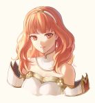  1girl akke celica_(fire_emblem) closed_mouth detached_collar earrings fire_emblem fire_emblem_echoes:_shadows_of_valentia hairband jewelry long_hair red_eyes red_hair simple_background smile solo upper_body white_background 
