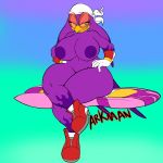  1:1 absurd_res anthro arkanman avian big_breasts breasts clothing eyewear female gloves gradient_background handwear hi_res hoverboard huge_breasts nipples nude simple_background solo sonic_riders sonic_the_hedgehog_(series) sunglasses wave_the_swallow wide_hips 