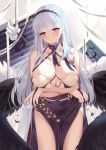  1girl absurdres azur_lane bangs bare_arms bare_shoulders blunt_bangs breasts chinese_commentary choker closed_mouth collarbone dido_(anxious_bisque_doll)_(azur_lane) dido_(azur_lane) disembodied_limb dress evening_gown feathered_wings hairband halterneck head_tilt highres large_breasts long_hair looking_at_viewer multicolored multicolored_wings pelvic_curtain purple_eyes sidelocks silver_hair sleeveless solo wings xiaoshan_jiang 