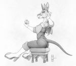  4_fingers anthro clothed clothing cosplay ecmajor equid equine equustra female fingers gem gloves handwear hi_res holding_object horn mammal monochrome rouge_the_bat sitting smile solo sonic_the_hedgehog_(series) unicorn 