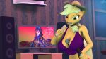  3d_(artwork) anthro applejack_(mlp) between_breasts big_breasts bottle breasts cdv cleavage clothed clothing digital_media_(artwork) dildo equid equine female friendship_is_magic hi_res horse mammal microphone my_little_pony pony sex_toy solo speaker television 