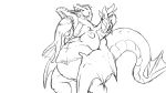  16:9 3_eyes 3_heads abdominal_bulge ambiguous_gender ambiguous_prey dragon eyes_closed female female_pred hi_res holding_belly hydra kaiju licking_muzzle line_art monochrome multi_eye multi_head neck_bulge nipples open_mouth silent_e swallowing tiamat_(skianous) vore widescreen wings wyvern 
