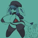  1:1 2020 anthro big_breasts black_bikini black_clothing black_hat black_headwear black_uniform blue_eyes bodily_fluids breasts cleavage clothed clothing eeveelution glaceon group hat headgear headwear huge_breasts kemono legendary_pok&eacute;mon legwear looking_at_viewer nintendo pok&eacute;mon pok&eacute;mon_(species) regirock registeel simple_background solo_focus standing sweat team_rocket thigh_highs video_games zamuzaza2 